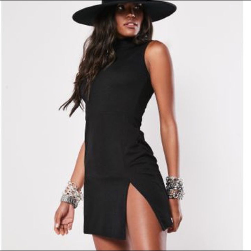 A black mini dress